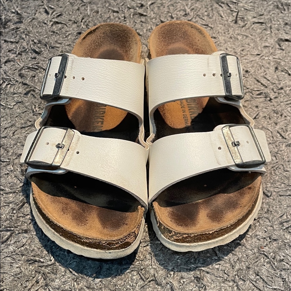White Birkenstock sandals